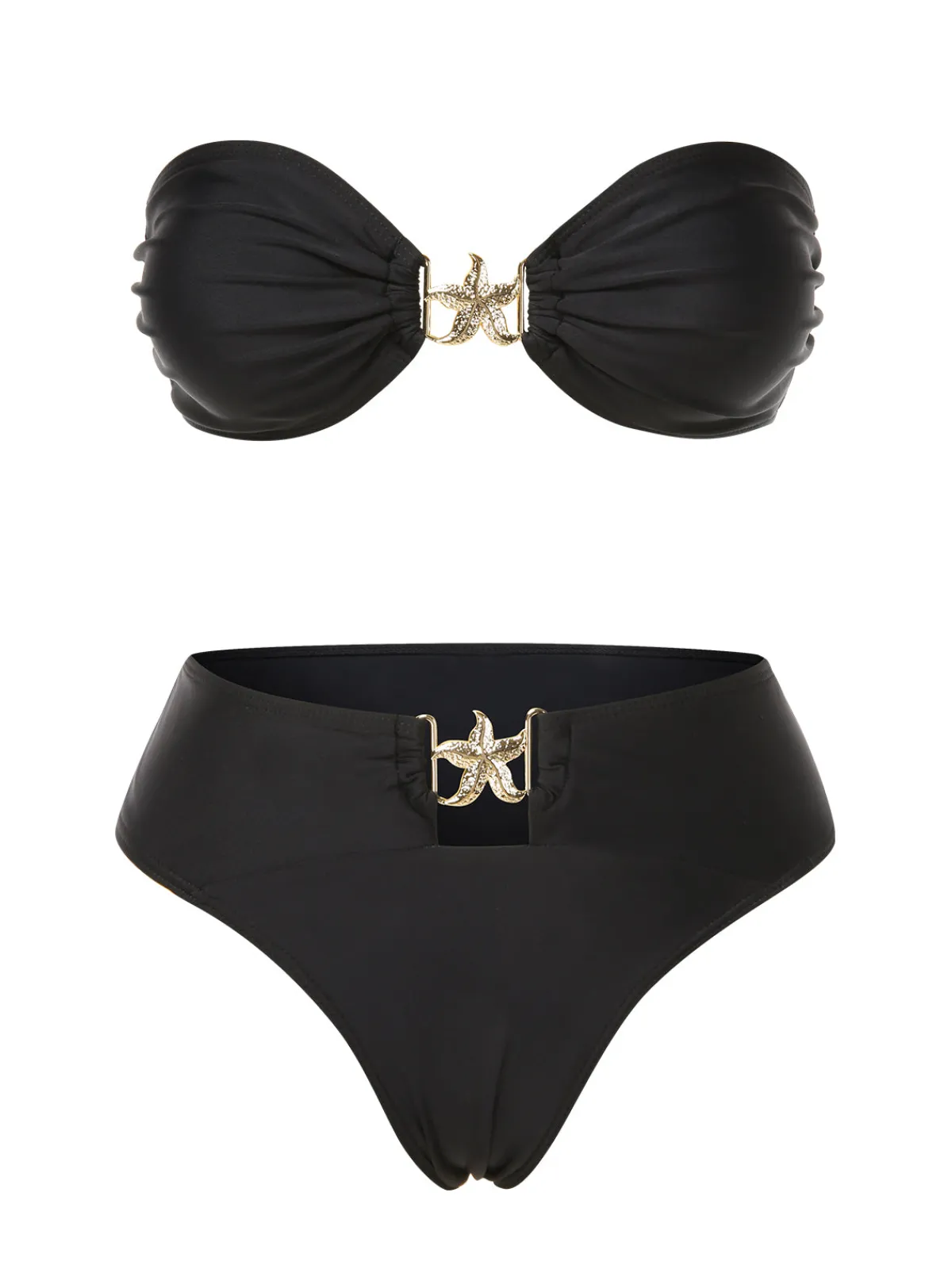 Outlet Retro Stage 1950s Bandeau Starfish Bikini Set Black