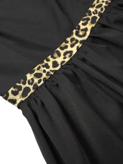 Fashion Retro Stage 1950s Boat Neck Leopard Patchwork Dress Black