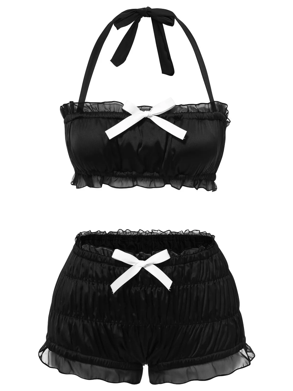Online Retro Stage 1940s Bowknot Mesh Bandeau Swimsuit Black