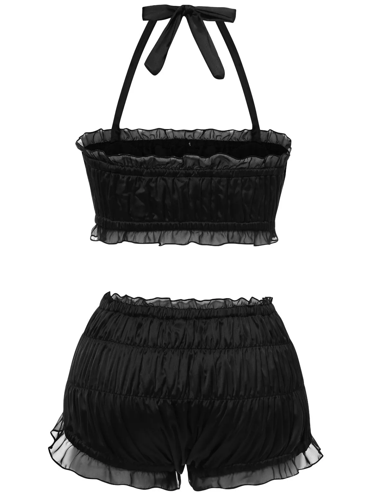Online Retro Stage 1940s Bowknot Mesh Bandeau Swimsuit Black