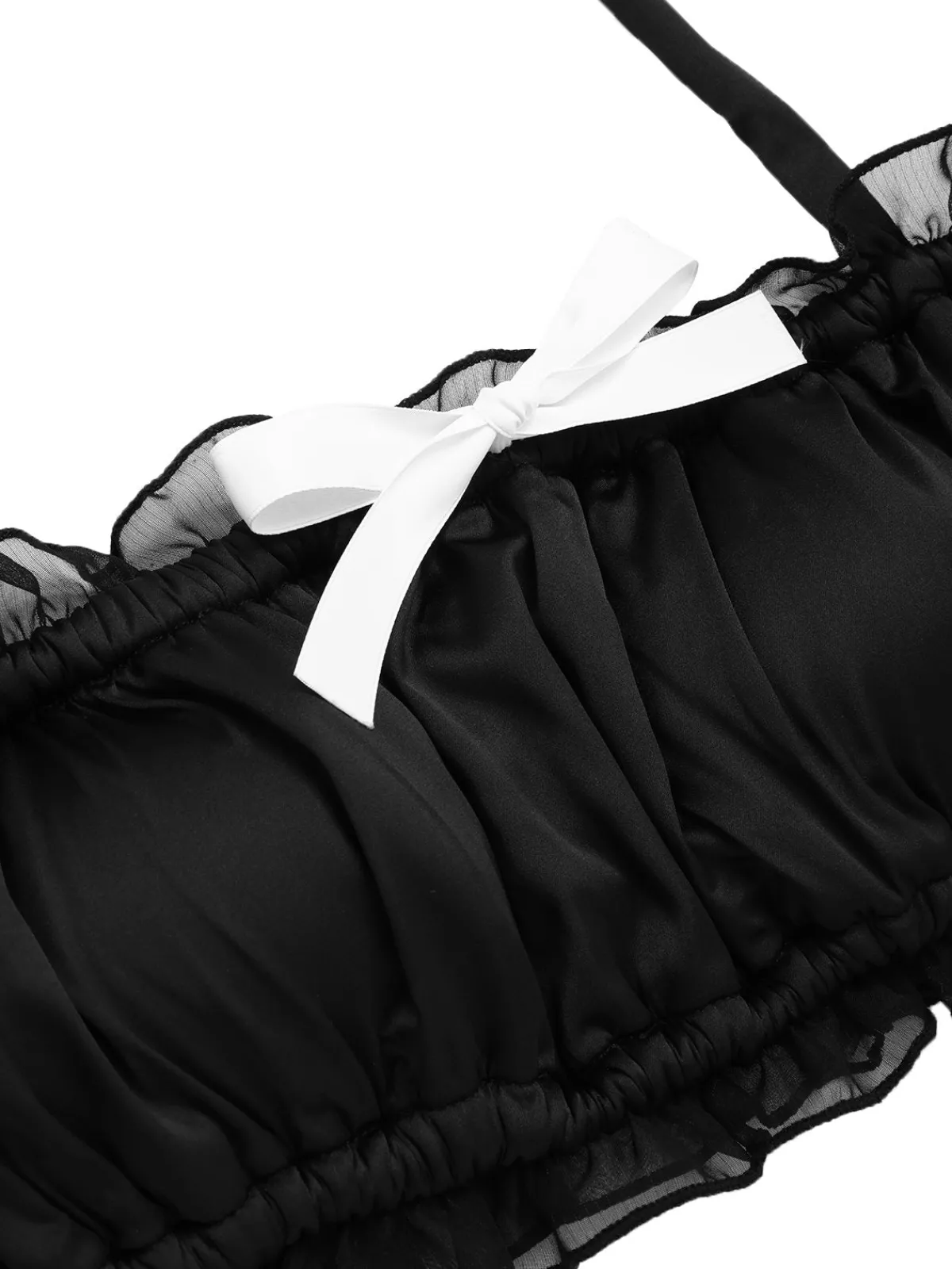 Online Retro Stage 1940s Bowknot Mesh Bandeau Swimsuit Black