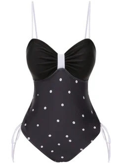 Outlet Retro Stage 1950s Bowknot Polka Dots Swimsuit Black