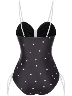 Outlet Retro Stage 1950s Bowknot Polka Dots Swimsuit Black