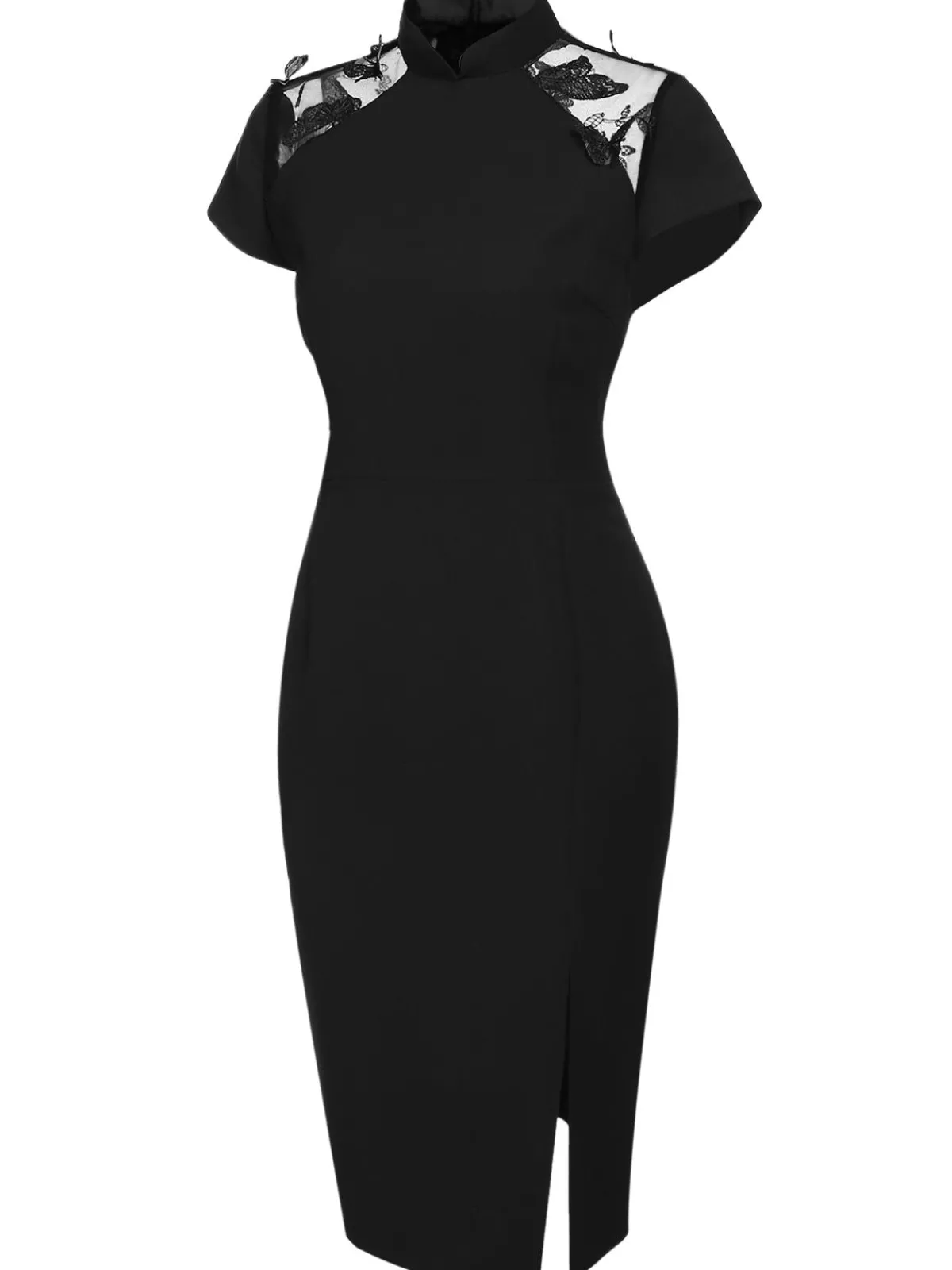 Sale Retro Stage 1960s Butterfly Backless Pencil Dress Black