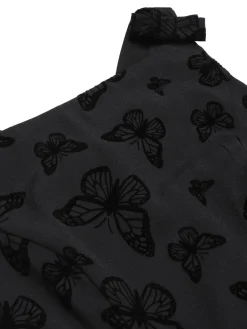 Fashion Retro Stage 1950s Butterfly Flocking Mesh Dress Black