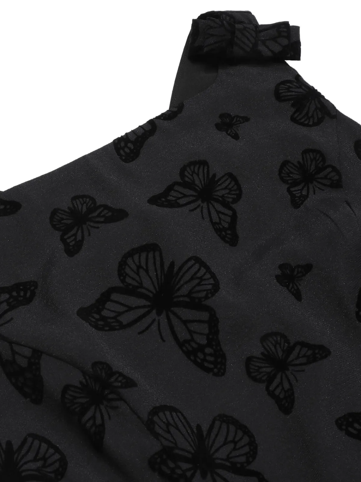 Fashion Retro Stage 1950s Butterfly Flocking Mesh Dress Black