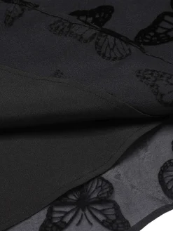Fashion Retro Stage 1950s Butterfly Flocking Mesh Dress Black