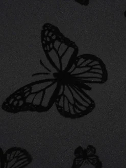 Fashion Retro Stage 1950s Butterfly Flocking Mesh Dress Black