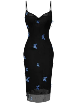 Outlet Retro Stage 1930s Butterfly Mesh Strap Dress Black
