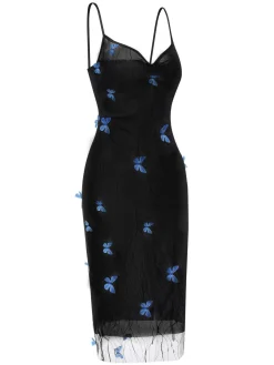 Outlet Retro Stage 1930s Butterfly Mesh Strap Dress Black