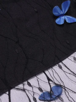 Outlet Retro Stage 1930s Butterfly Mesh Strap Dress Black