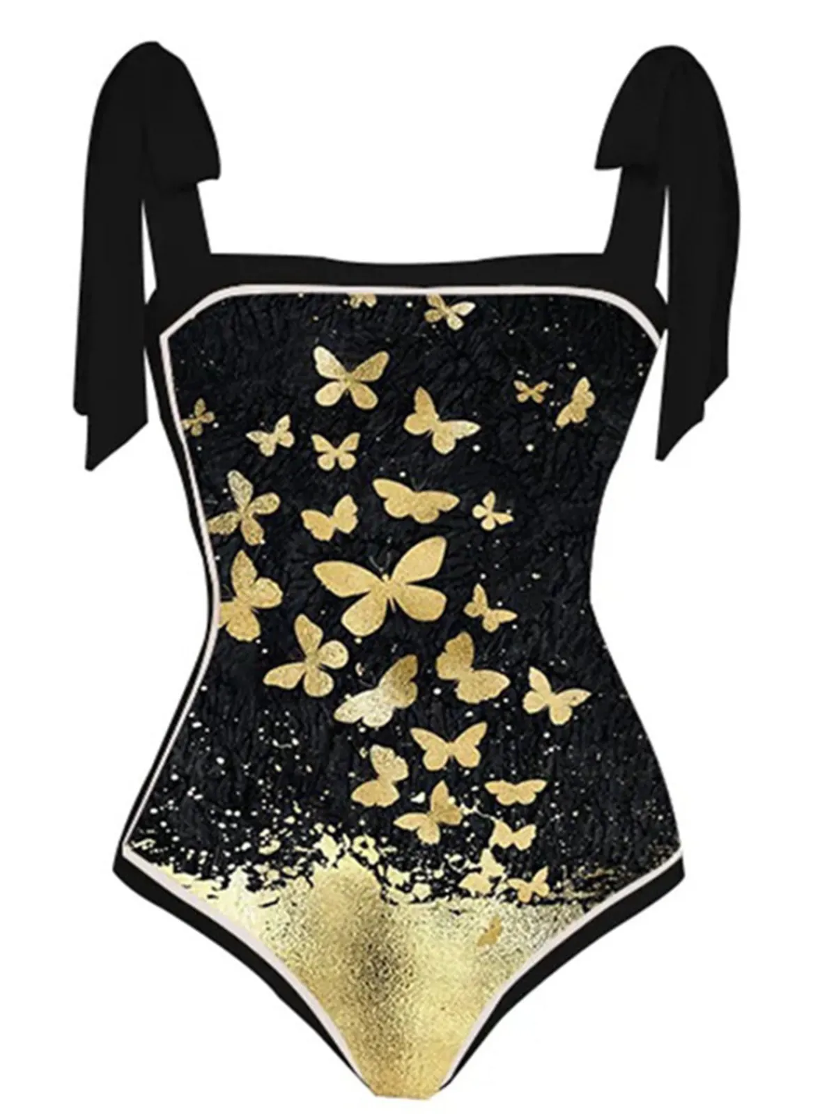 Clearance Retro Stage 1950s Butterfly One-piece Swimsuit & Cover-up Black