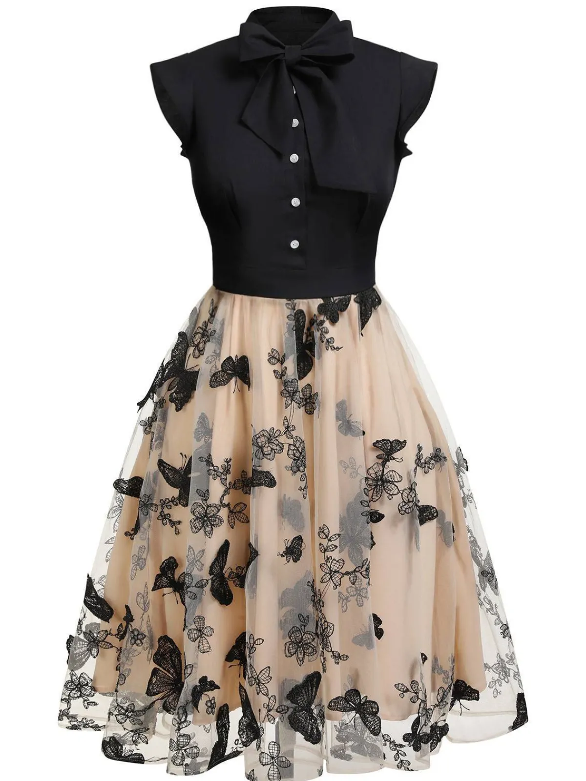 Online Retro Stage Black 1950s Butterfly Patchwork Vintage Dress