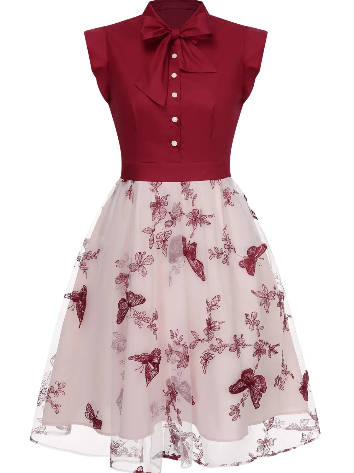 Online Retro Stage Black 1950s Butterfly Patchwork Vintage Dress