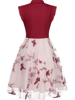 Online Retro Stage Black 1950s Butterfly Patchwork Vintage Dress