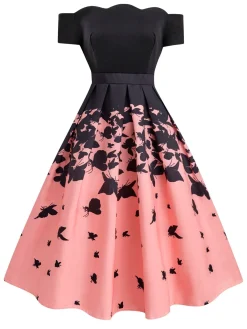 Outlet Retro Stage 1950s Butterfly Swing Dress Black