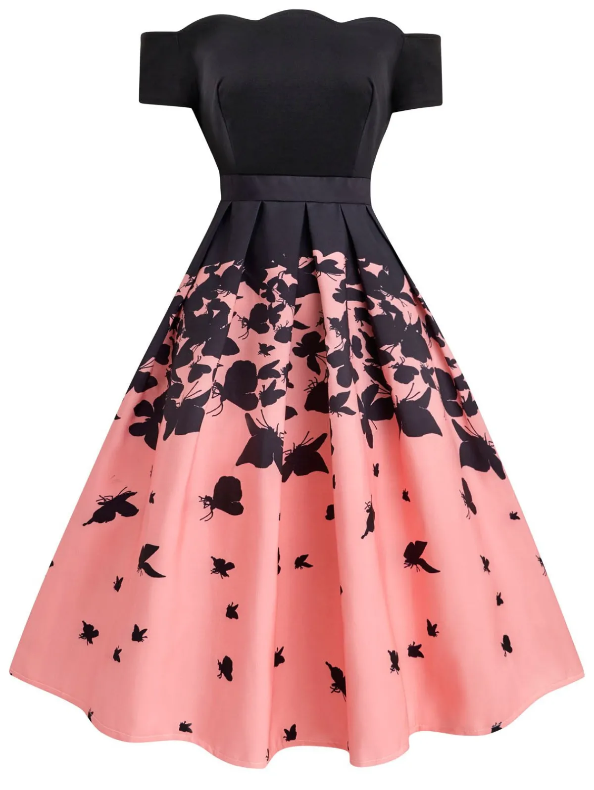 Outlet Retro Stage 1950s Butterfly Swing Dress Black