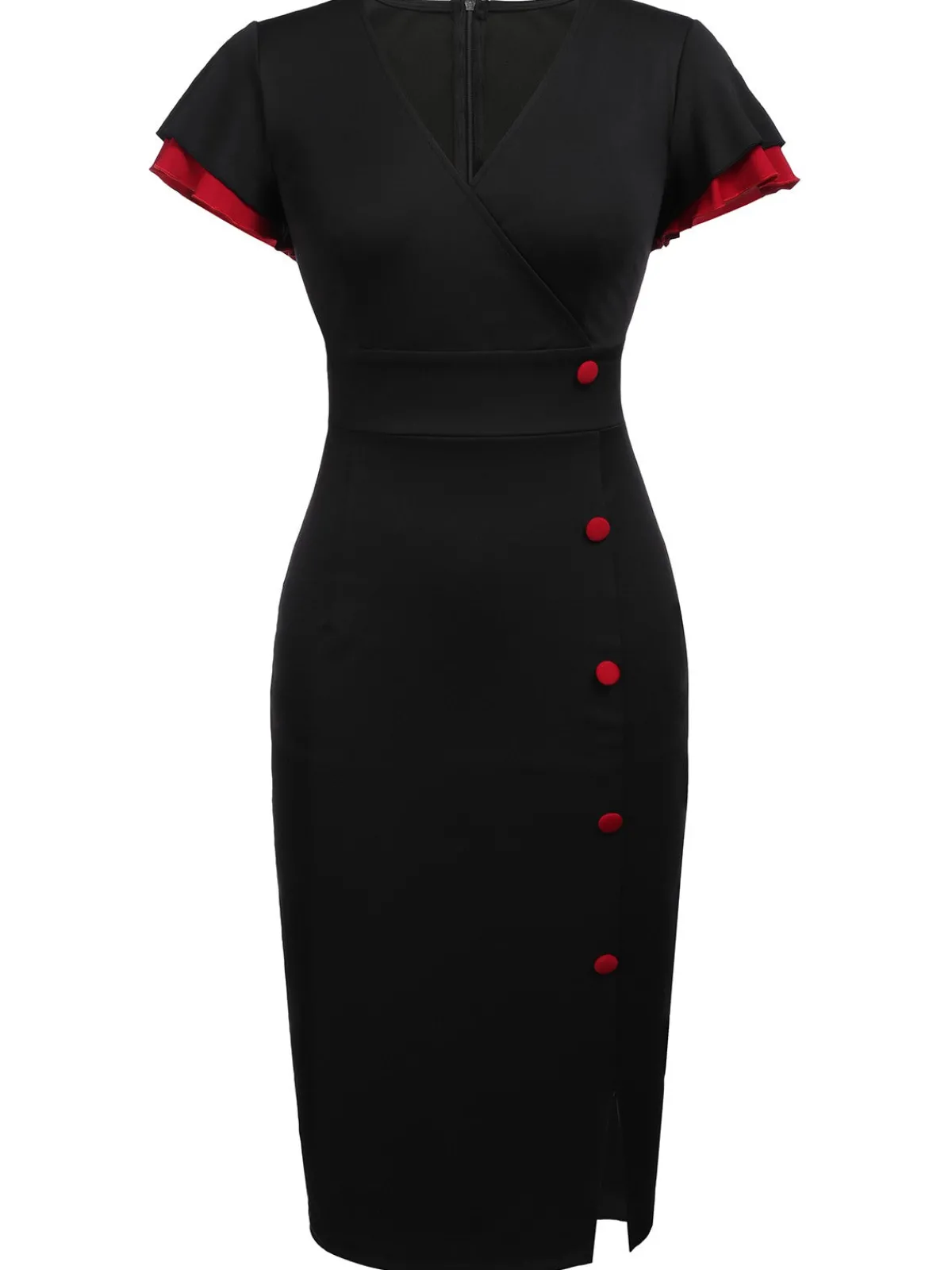 Outlet Retro Stage 1960s Button Slit Bodycon Dress Black