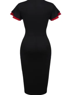 Outlet Retro Stage 1960s Button Slit Bodycon Dress Black