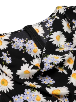 Clearance Retro Stage 1940s Cap Sleeve Daisy Dress Black