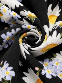 Clearance Retro Stage 1940s Cap Sleeve Daisy Dress Black