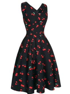 Best Retro Stage 1950s Cherry Sleeveless Dress Black