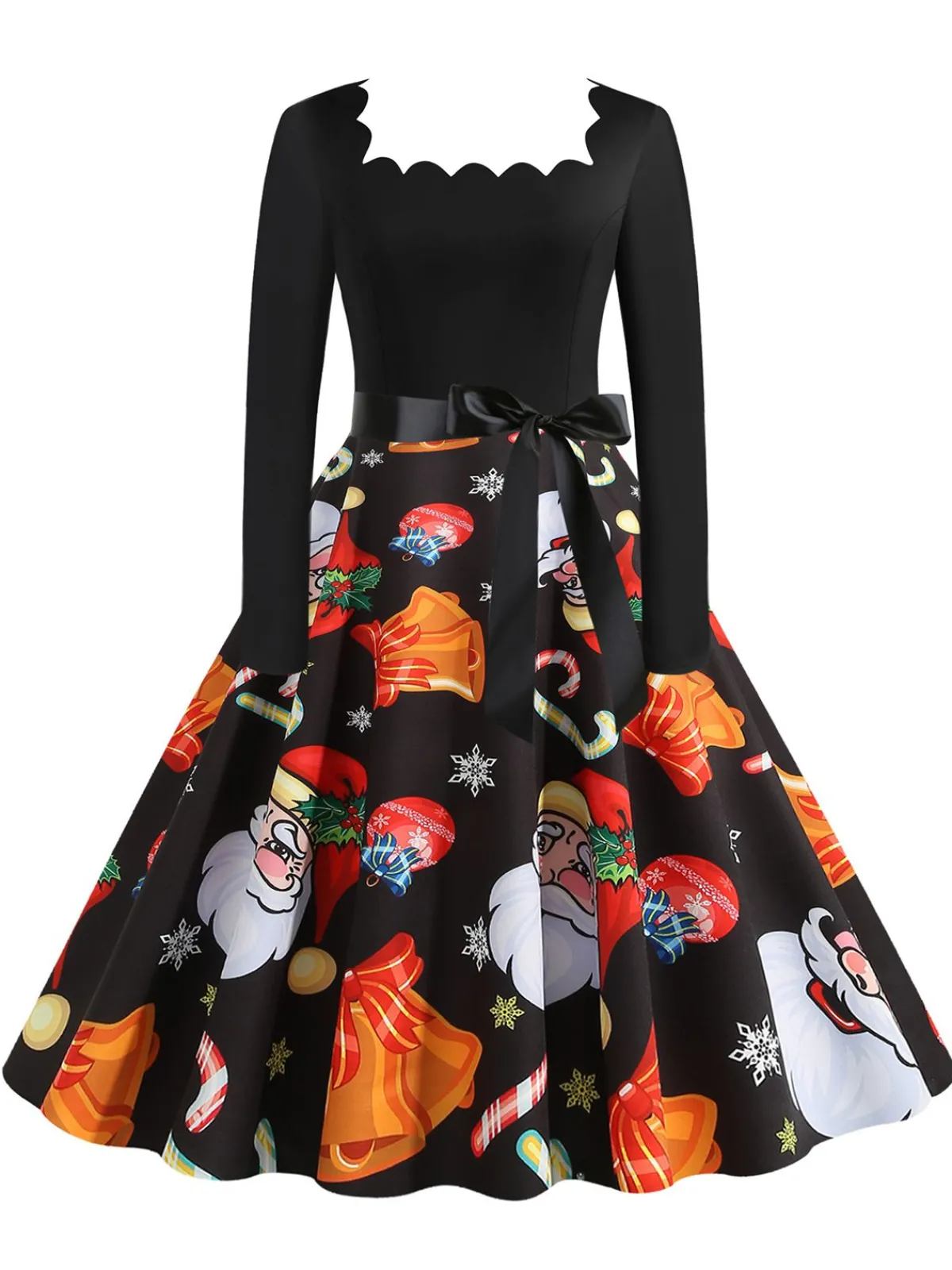 Discount Retro Stage 1950s Christmas Santa Belted Dress Black