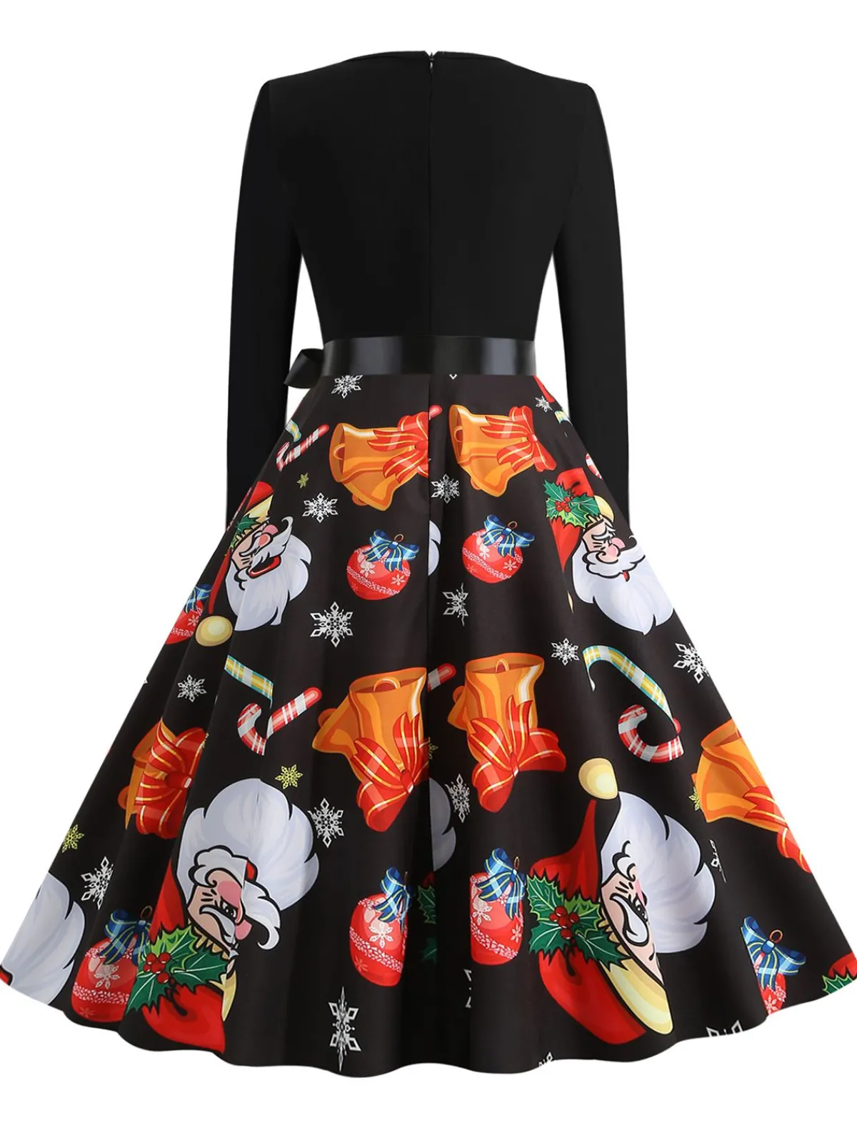 Discount Retro Stage 1950s Christmas Santa Belted Dress Black