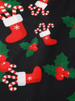 Discount Retro Stage 1950s Christmas Santa Socks Halter Dress Black