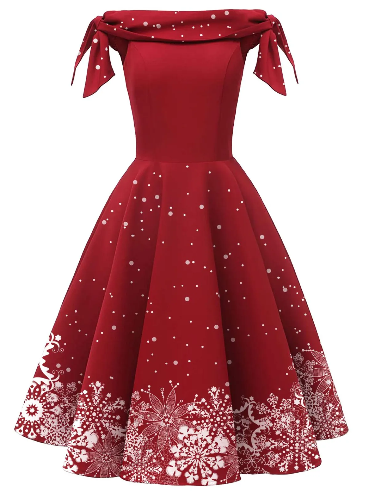 Fashion Retro Stage Black 1950s Christmas Snowflake Off-Shoulder Dress