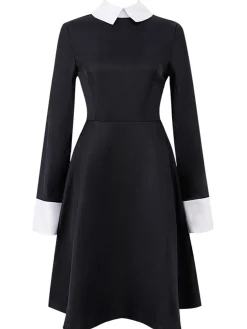 Discount Retro Stage 1950s Color Block Moderate Dress Black