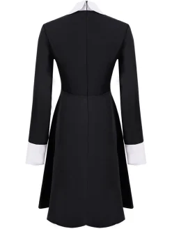 Discount Retro Stage 1950s Color Block Moderate Dress Black