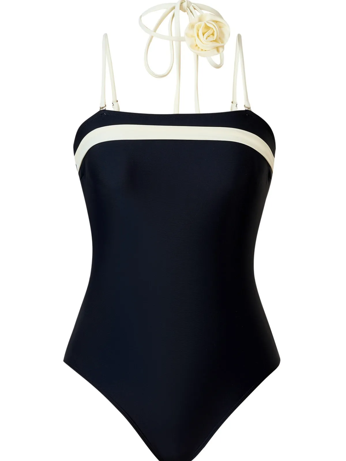 Outlet Retro Stage 1940s Contrast 3D Rose Belted Swimsuit Black
