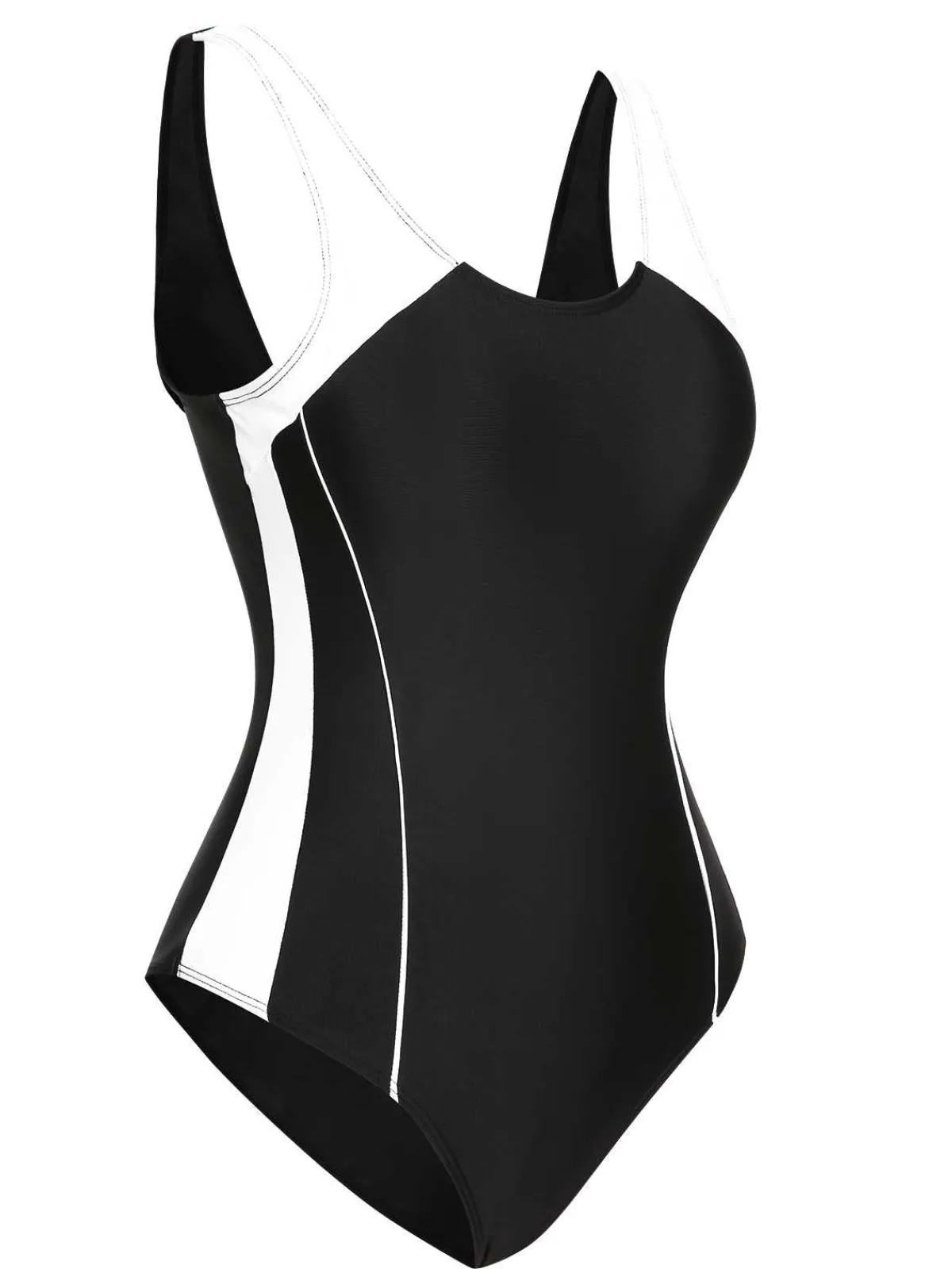 New Retro Stage 1940s Contrast One-Piece Swimsuit Black