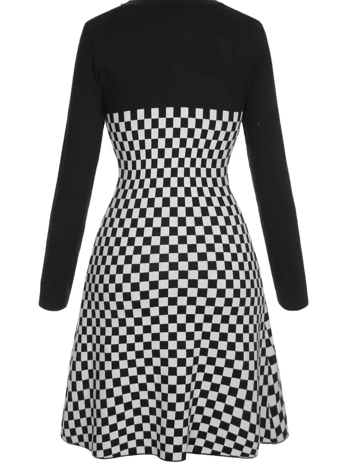 Hot Retro Stage 1940s Contrast Plaid Patchwork Dress Black