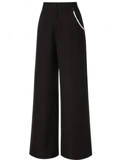 Fashion Retro Stage 1950s Contrast Trim Straight-Leg Pants Black