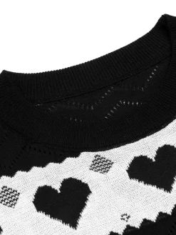Sale Retro Stage Black 1960s Contrasting Heart Knitting Dress