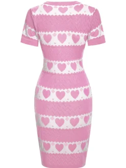 Sale Retro Stage Black 1960s Contrasting Heart Knitting Dress