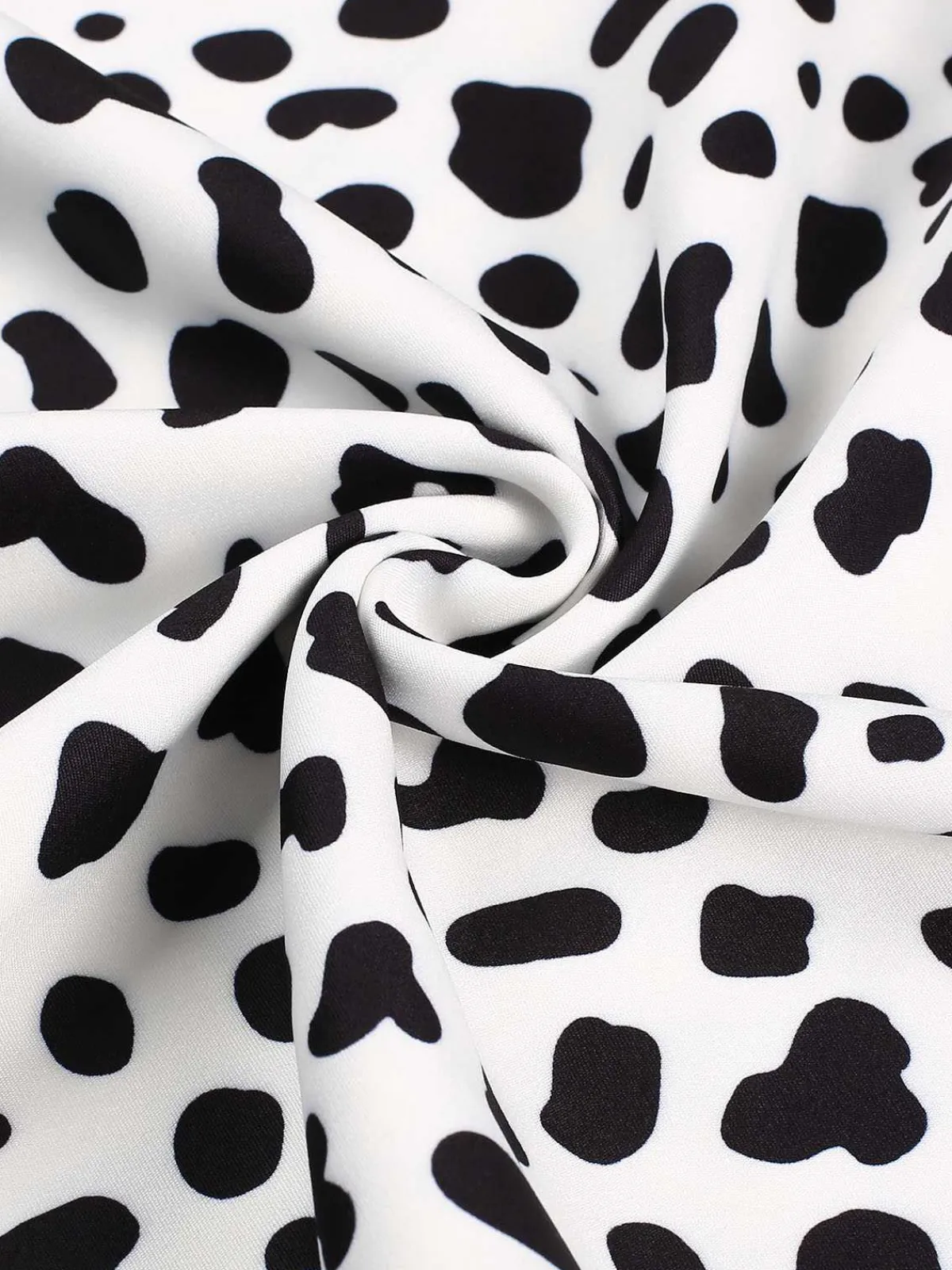 Best Retro Stage 1970s Cow Spots Patchwork Dress Black