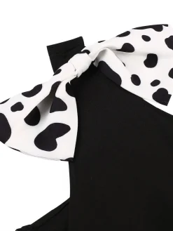 Best Retro Stage 1970s Cow Spots Patchwork Dress Black