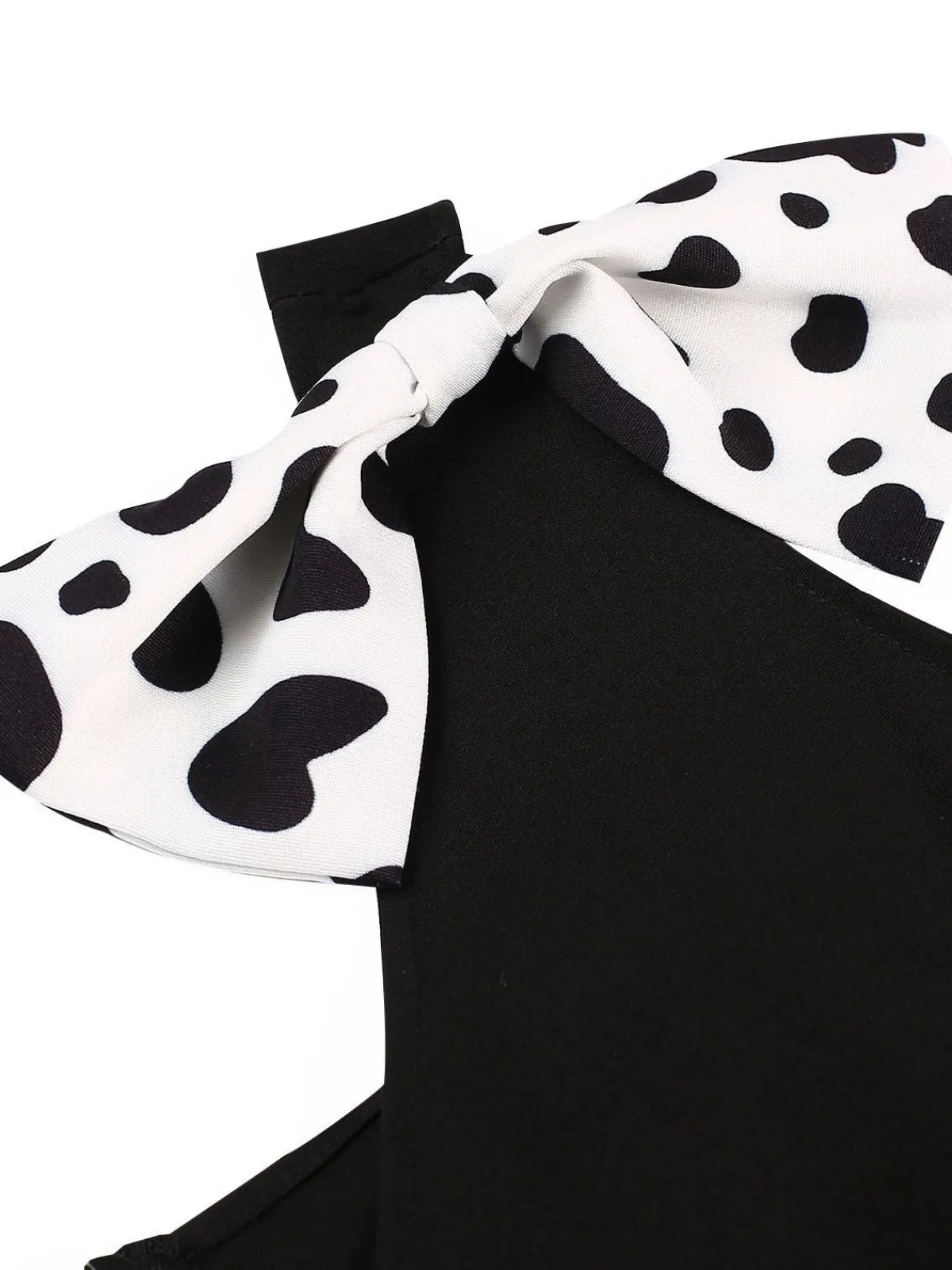 Best Retro Stage 1970s Cow Spots Patchwork Dress Black