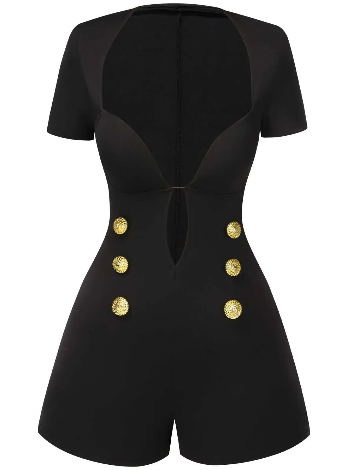 Fashion Retro Stage 1950s Cut-Out Buttoned Solid Romper Black