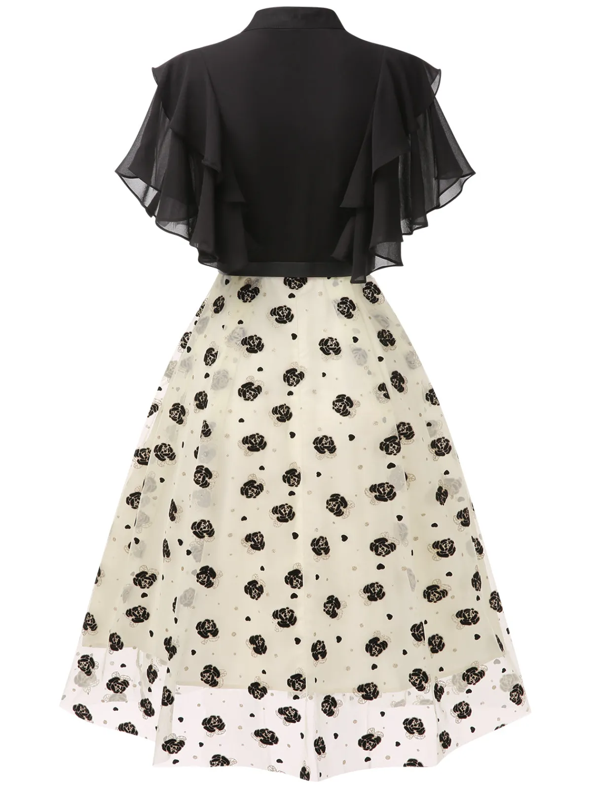 Sale Retro Stage 1950s 3D Floral Ruffle A-line Dress Black