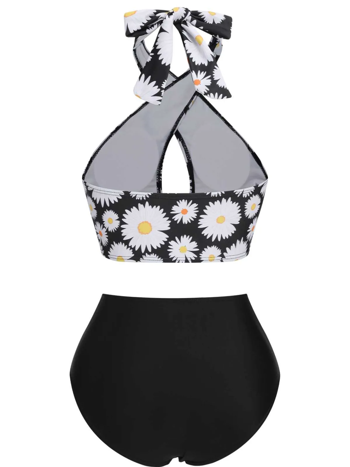 Outlet Retro Stage Black 1950s Daisy Cross Strap Swimsuit