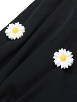 Outlet Retro Stage Black 1950s Daisy Cross Strap Swimsuit