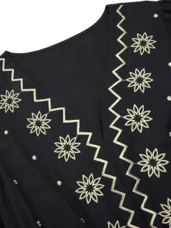 Outlet Retro Stage 1940s Deep V Embroidered Floral Dress Black