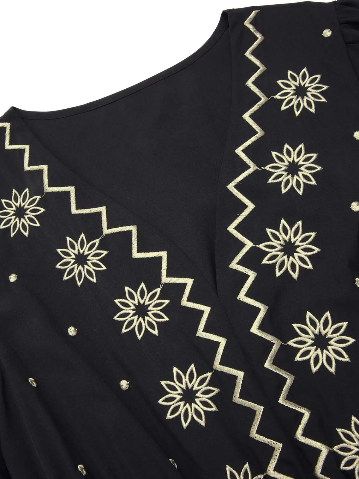 Outlet Retro Stage 1940s Deep V Embroidered Floral Dress Black