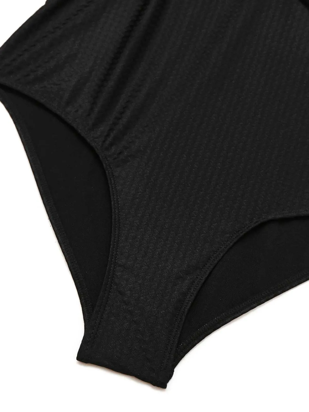 Outlet Retro Stage 1930s Deep V-Neck Seashell One-Piece Swimsuit Black
