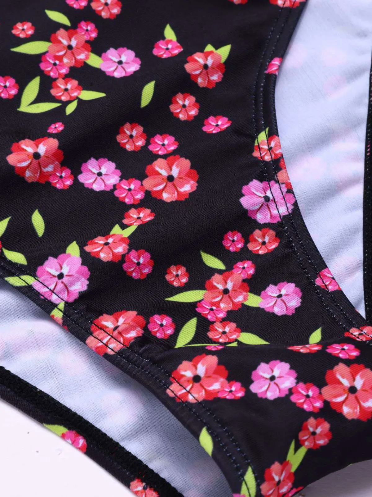 Outlet Retro Stage 1940s Ditsy Floral Lace-Up Tankini Set Black