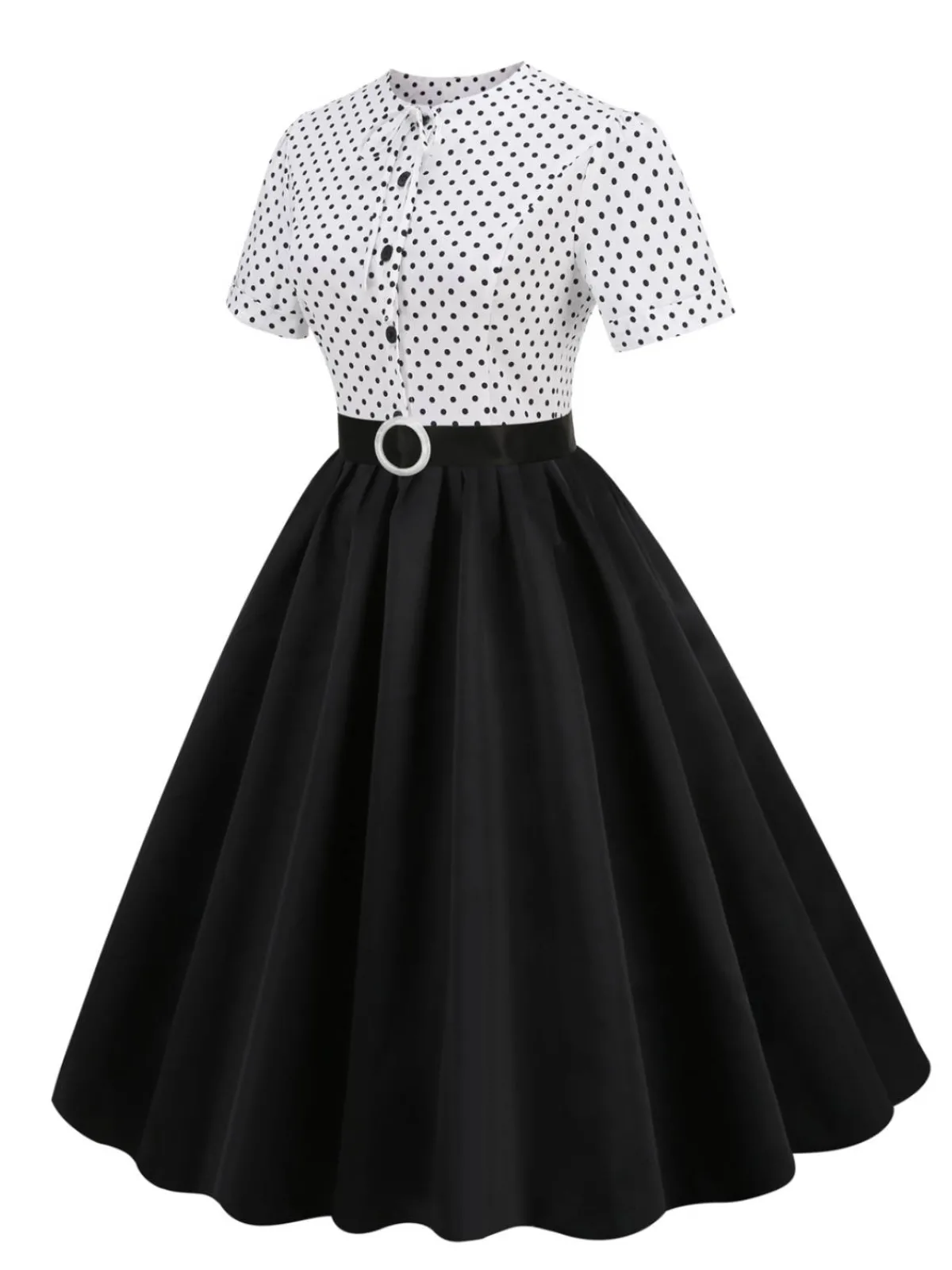 Best Retro Stage 1950s Dots Patchwork Dress Black